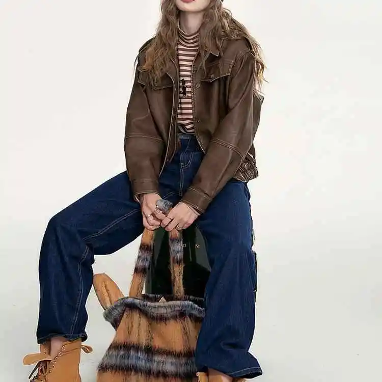 American Retro Maillard Style Jacket For Women'S 2025 Autumn And Winter New Fashion Loose Temperament Short Jacket