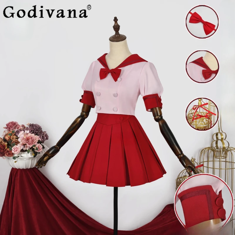 

School Uniform Cos Skirt Set for Women College Pink Anime Cosplay Skirt Suits Female Short Sleeve Top and Mini Skirt Outfits