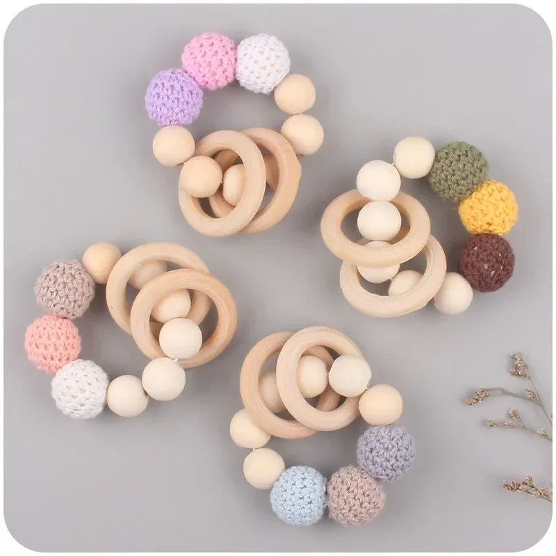 1-2pcs Baby Pacifier Clip Wooden Teethers Bracelet Set Silicone Beads Babies Soothe Nipple Teething Toys Anti-lost Chain Newborn