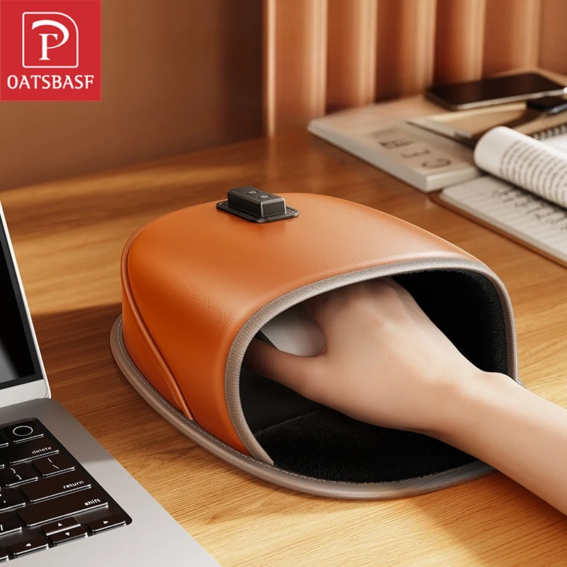 Oatsbasf Leather 5V 2A USB Heated Mouse Pad Hand Warmer 3 Heating Modes 3 Timer Adjustable Winter Gift for Office Home PC User