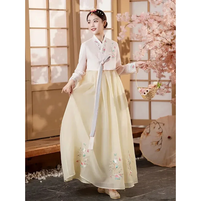 

Дворцовый корейский традиционный костюм для женщин, элегантное роскошное платье ханбок, платье принцессы для косплея, длинный халат в стиле ретро, свадебная вечеринка