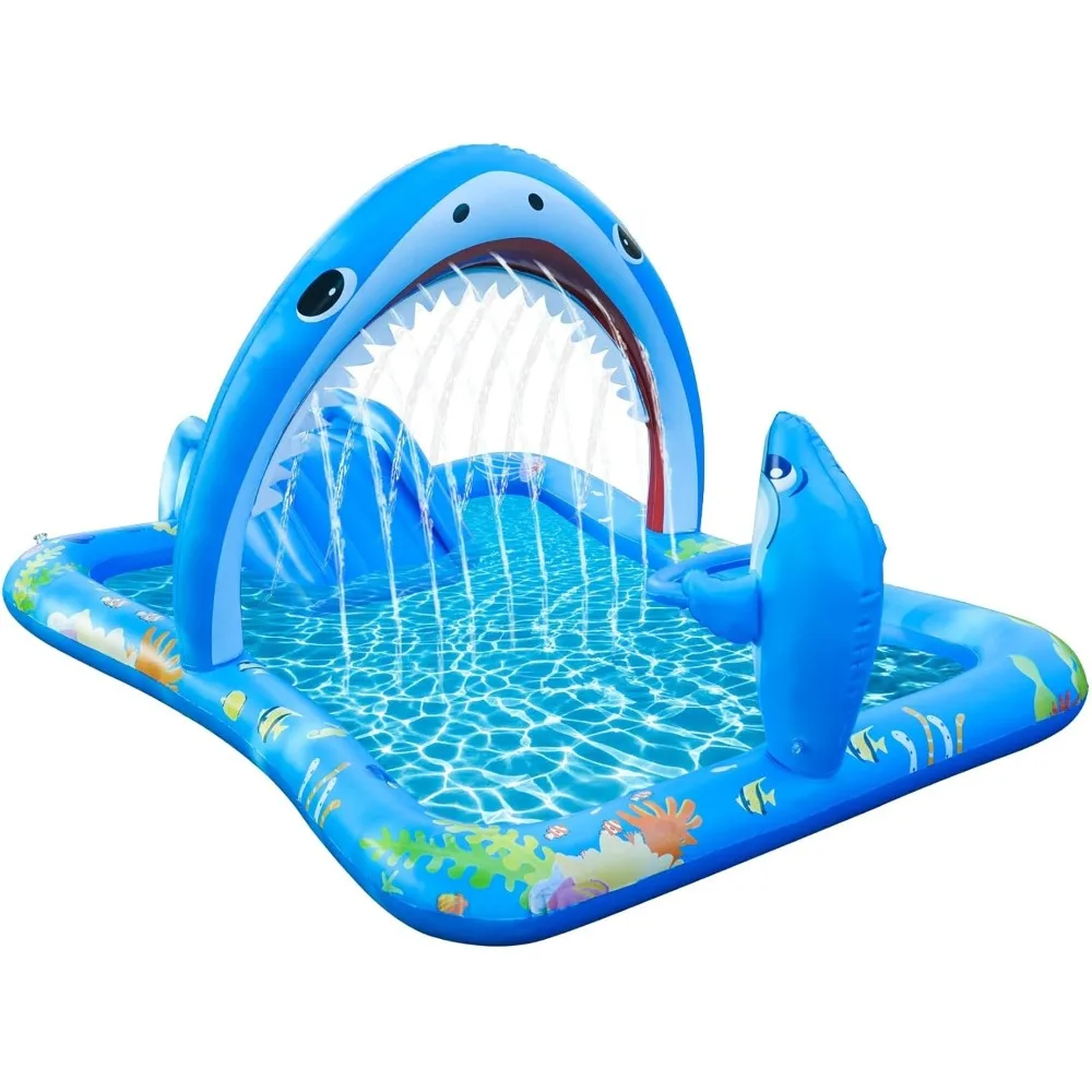 

Inflatable Kiddie Pool Inflatable Play Center Kids Pool with Water Slide, Water Sprayers Toddle Pool with Play Ball