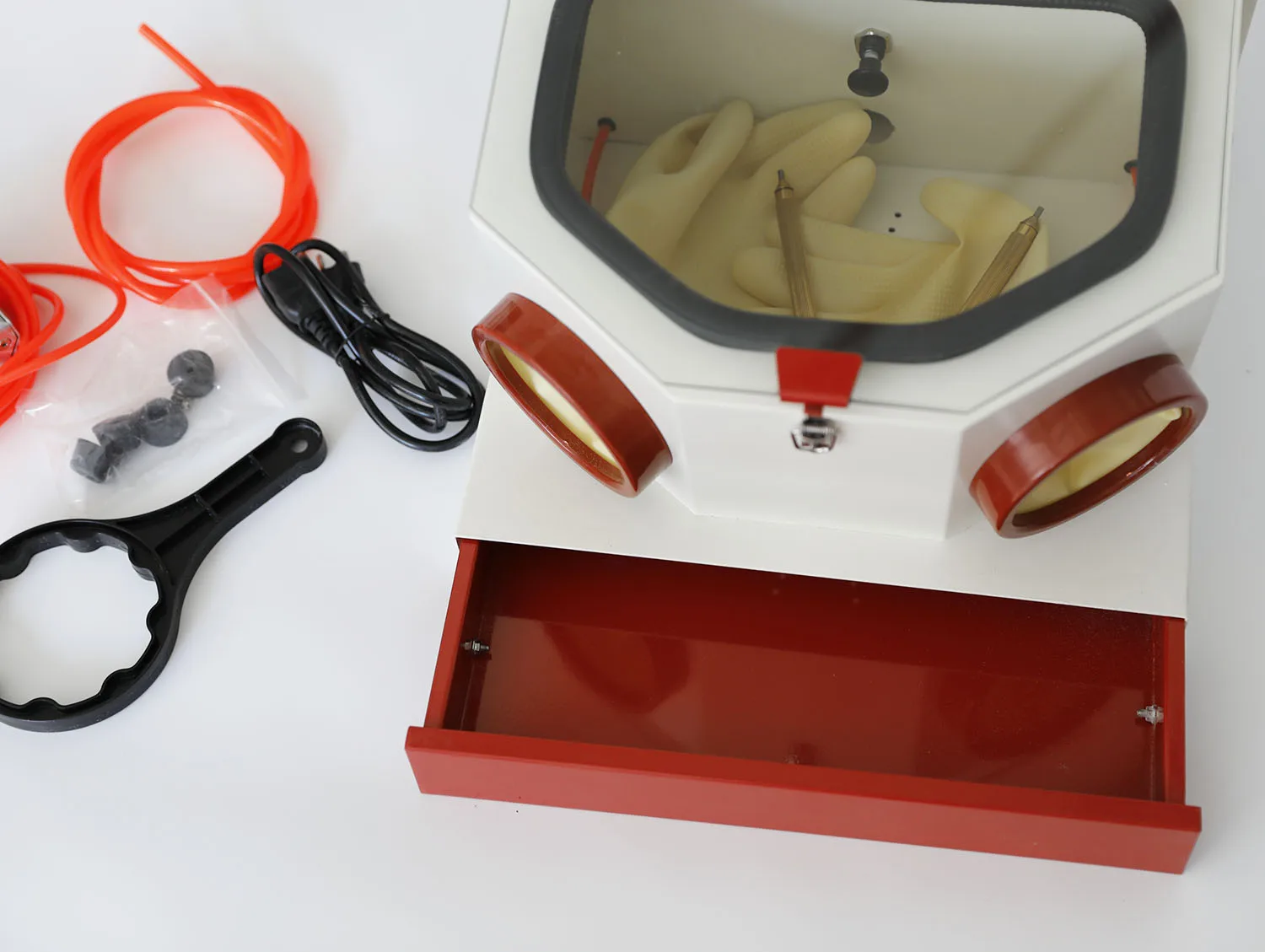 Dental Lab Sandblaster Jewelry Sandblasting Machine + 2 Pens Handpiece + drawer Air Prophy Polisher Dust Collector