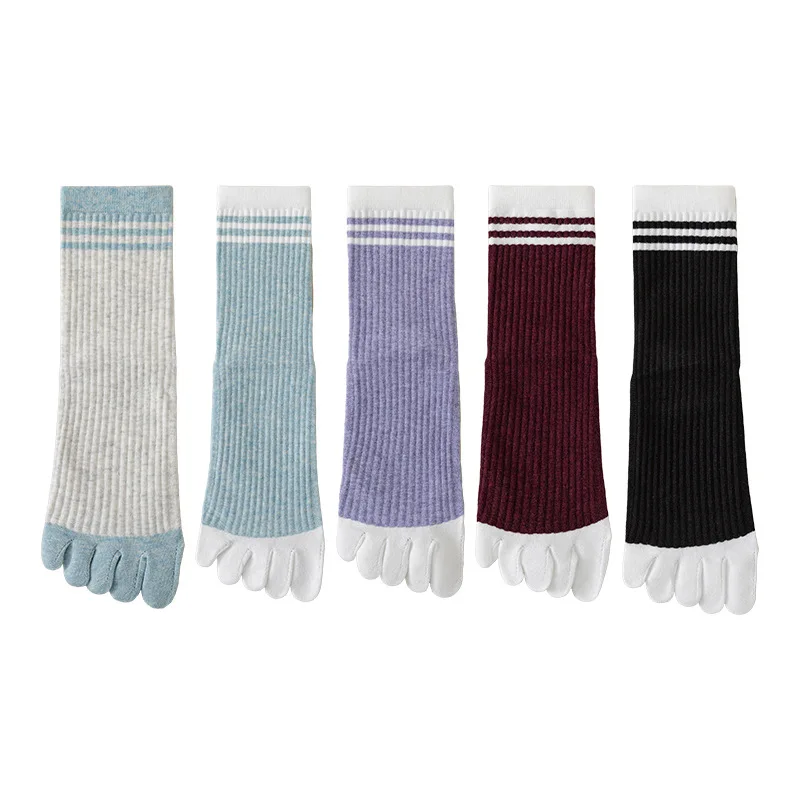 

5 Pairs Toe Socks for Women Cotton Blend Seamless Toe Anti Stink Mid Calf Socks Wicking Comfortable Casual Socks