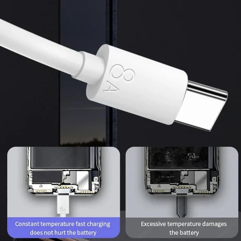 كابلات USB A إلى Type-C 1/1.5/2 متر لـ OPPO Reno10 9 8 Pro 88 واط كابل شاحن سريع USB C 8A سلك شحن سريع لهاتف Xiaomi Huawei
