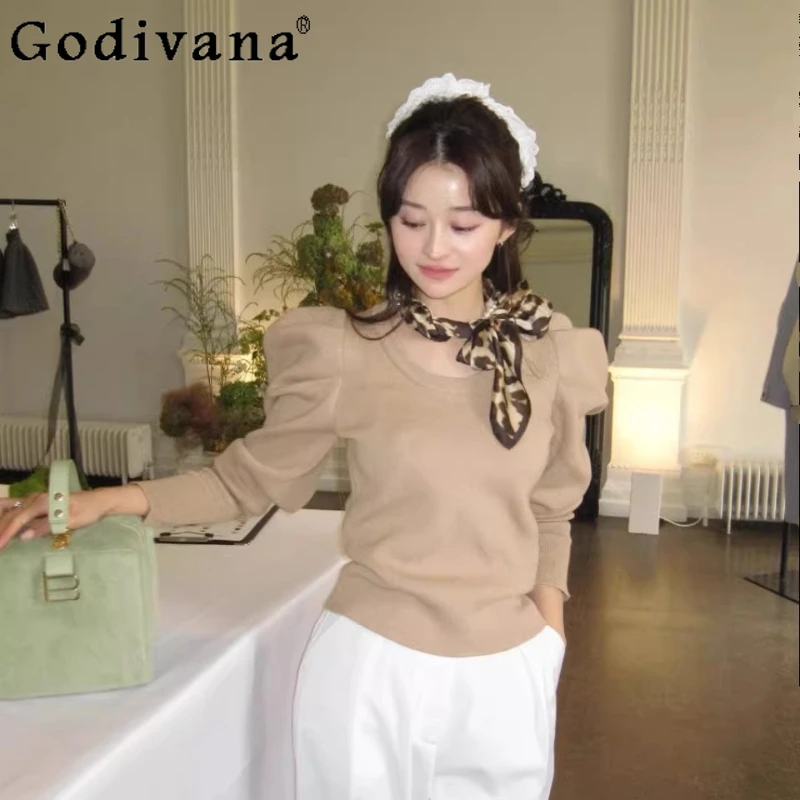 

Модные милые вязаные топы в японском стиле, весенне-осенние женские облегающие повседневные универсальные вязаные пуловеры, женские повседневные свитера 2025