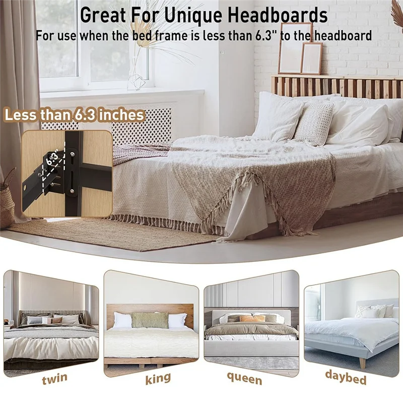 

ABZV-Adjustable Metal Frame Modification Brackets 2PCS Heavy Duty Bed Frame Adapter/Connector Plate For Headboard