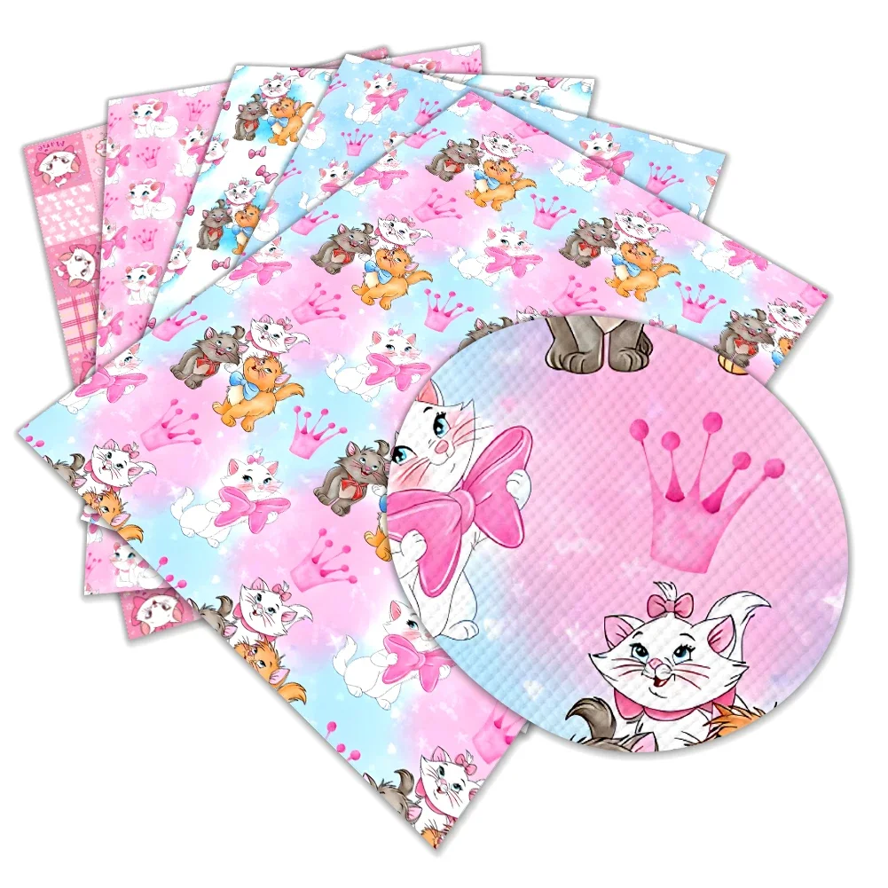 

Disney Marie Pink Cat Printed Pattern Faux Leather Cross Lychee Vinyl for DIY Hair Bow Craft Making Leather Roll 11.8*53.5"