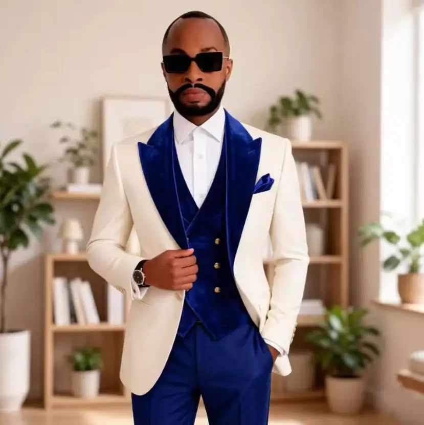 Suits for Men Sage Green Wedding Velvet Blazer Vest Pants Summer Men Suits 3 Pieces Slim Fit Formal Set for Groom Prom Party