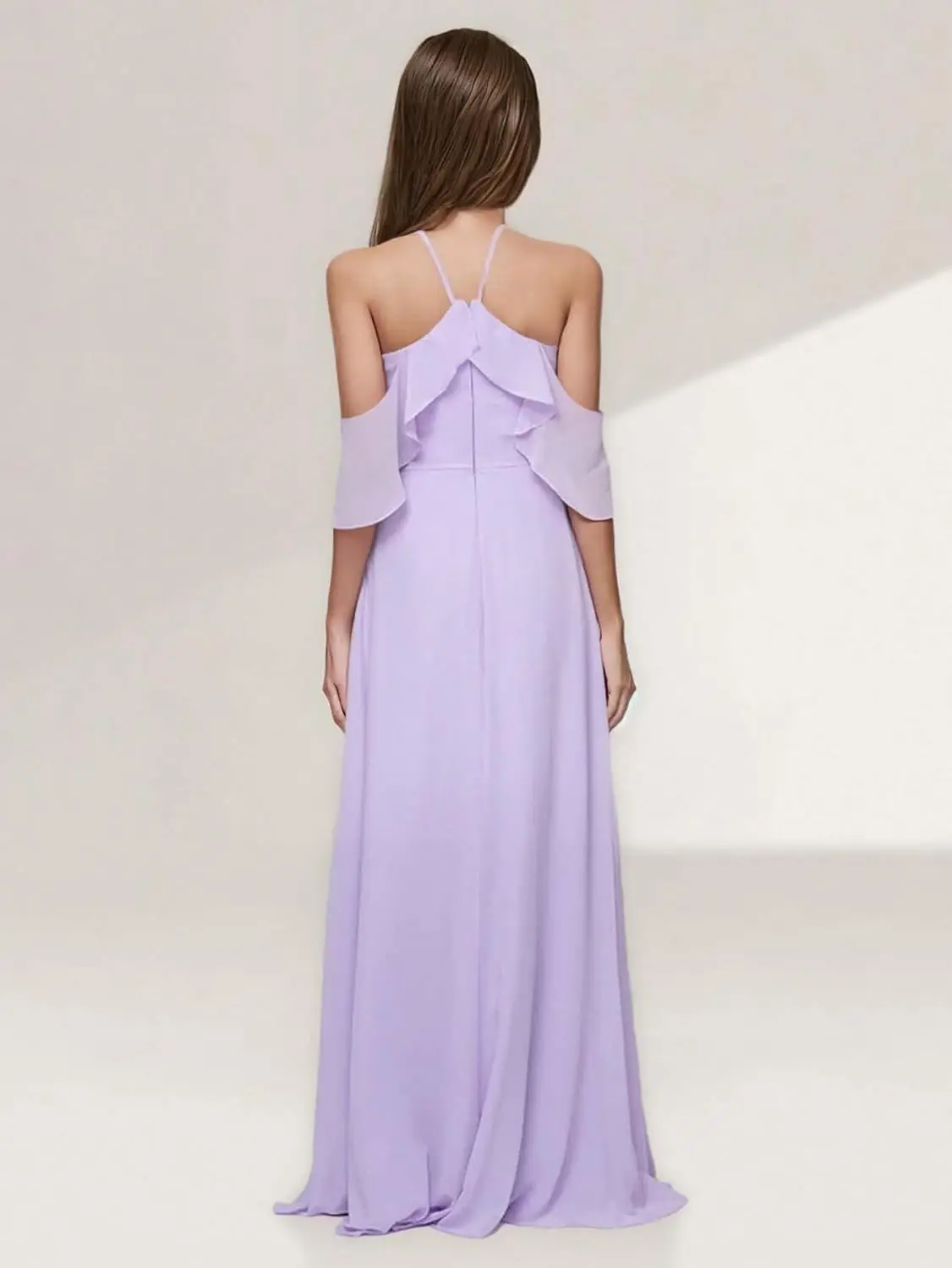 A라인 홀터 주니어 브라이드메이드 드레스 러플 오프숄더 쉬폰 플라워 걸 드레스 웨딩 프로모션 드레스