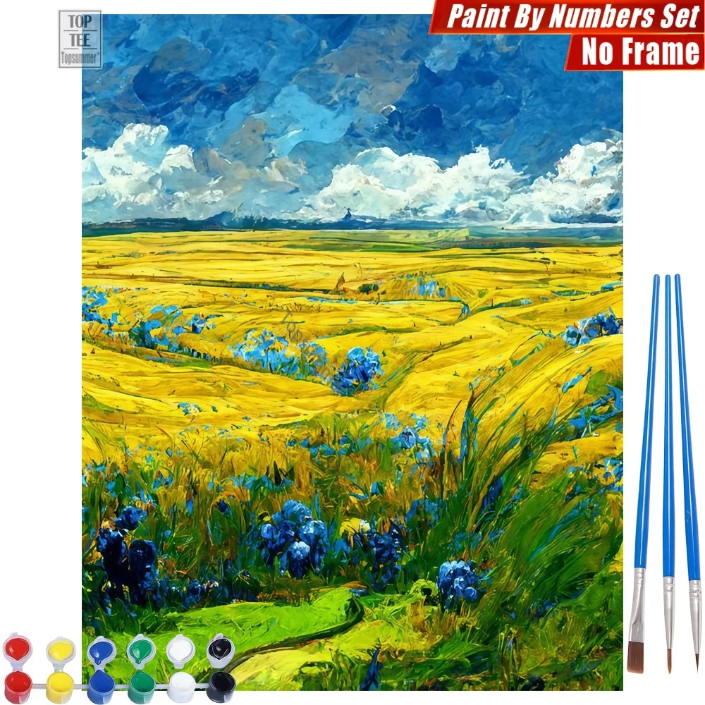 Kit de pintura por números Golden Wheat Field - Nubes de trigo, decoración ligera para el hogar y el dormitorio, regalo del Día del Padre para papá