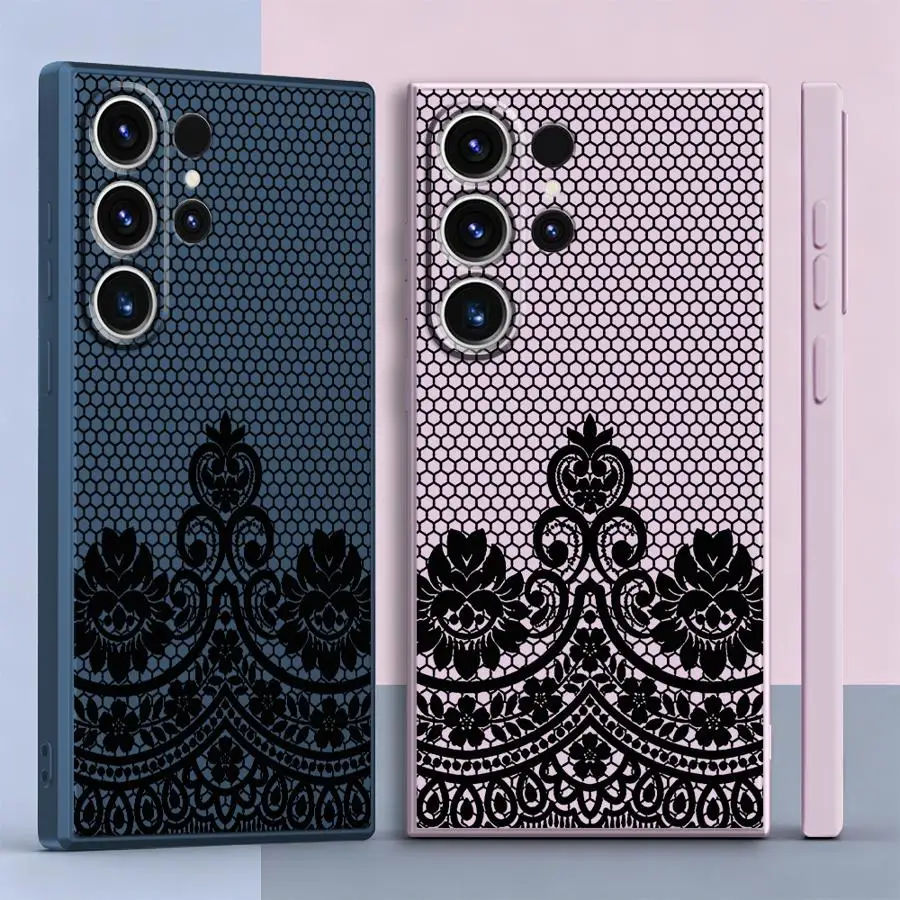 Mesh Lace Print Case for Samsung Galaxy S26 Note 20 10 Ultra S20 FE S22 S24 Ultra S21 Plus S25 Edge S23 Phone Cover