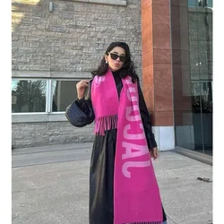 Jac@ LUXURY Wool Scarf Women's Letter Jacquard LOGO Tassel Shawl Men's and Women's Same Style Warm Scarf 2024 Autumn/Winter