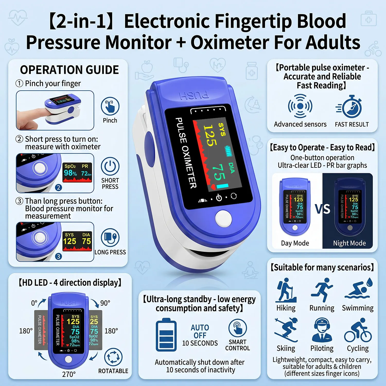 Finger Pulse Oximeter OLED Blood Oxygen Saturation Heart Rate Monitor Oxymeters Medical With Respiratory Digital Oximeter