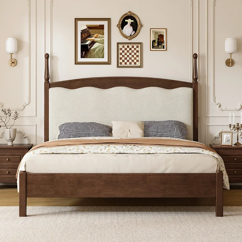 Mesita de noche de madera maciza Retro americana, bolsa suave, 1,5 m, 1,8 m, cama doble, moderna, sencilla, francesa ligera