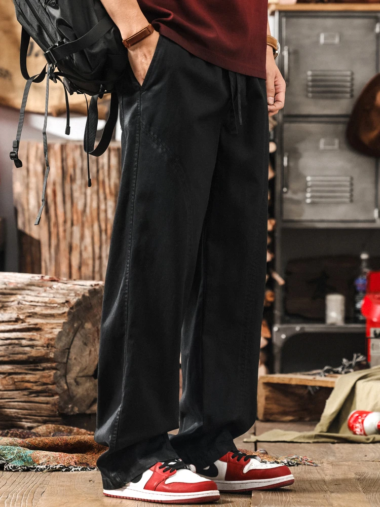 

Льняные лиоцеллые мужские повседневные брюки, тонкие широкие брюки свободного покроя, удобные брюки прямого кроя, винтажная американская осенняя одежда