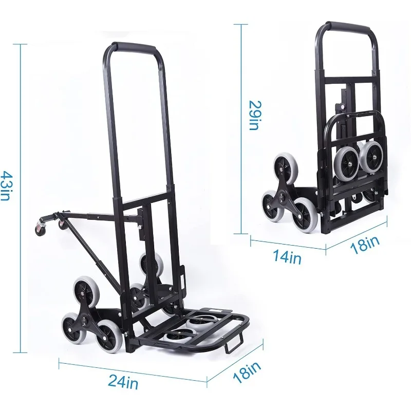 Stair Climbing Cart Heavy Duty 330lb Capacity, All Terrain Portable Folding Stair Climber Hand Truck with 8 Wheels Suitable