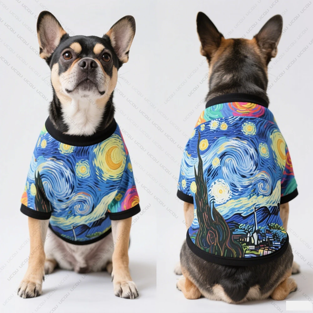 كلب الملابس الكلب سترة الكلب لوحات ليلة مليئة بالنجوم نمط طباعة التجفيف السريع وتنفس لطيف وتحبيب الحيوانات الأليفة الحصرية