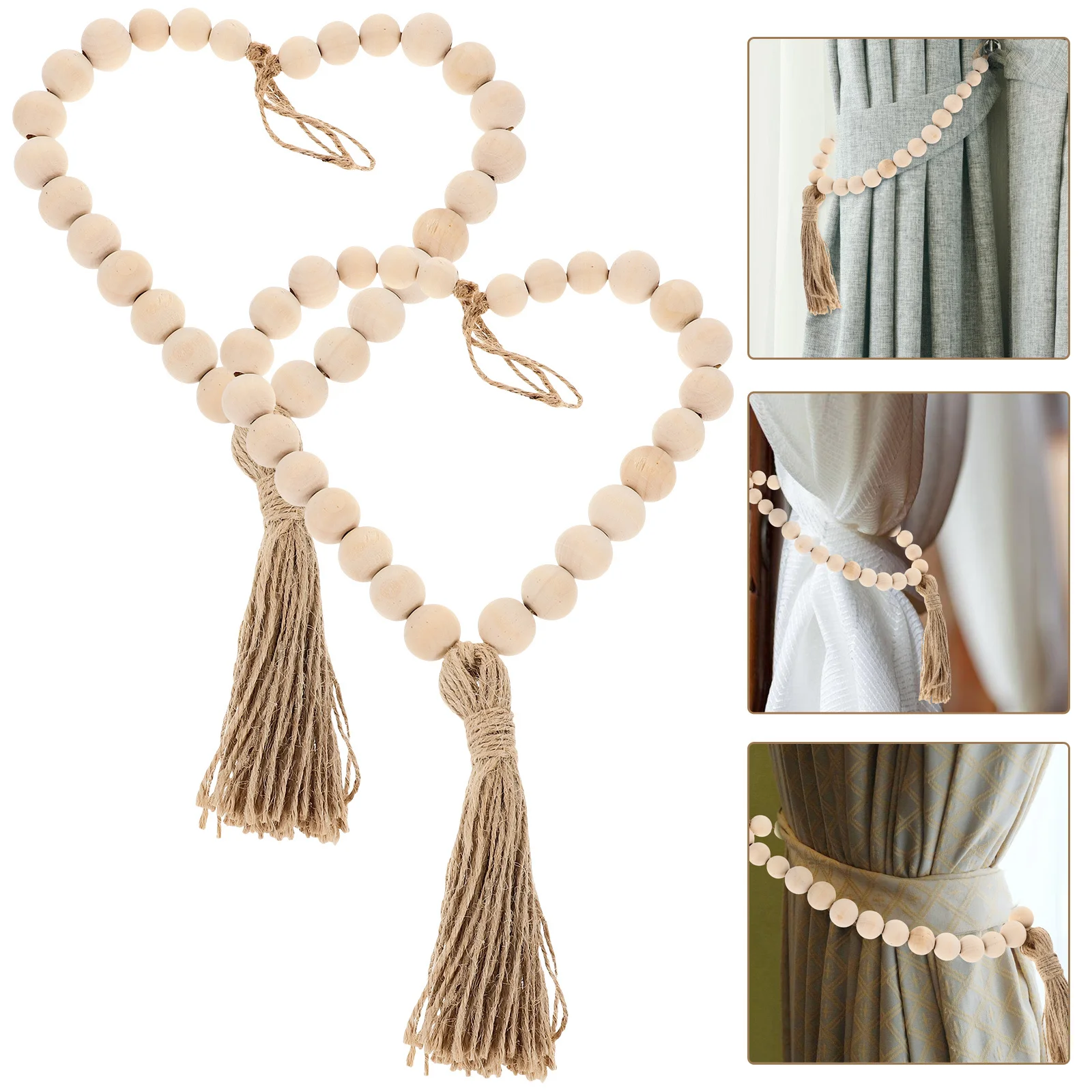 

2Pcs Premium Wood Bead Curtain Tieback Versatile Decorative Accessory for Windows in Living Room Bedroom Studios