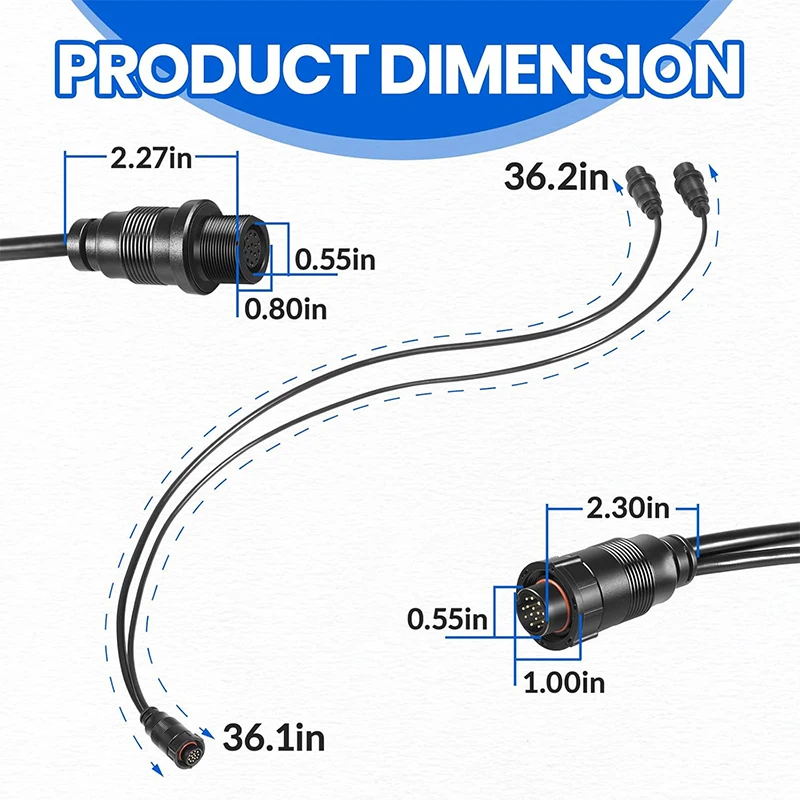 14 M ID SIDB Y Splitter Cable 720111-1 for Humminbird SOLIX/APEX/XPLORE Fish Finders, Connects Side Imaging & 2D Transducers