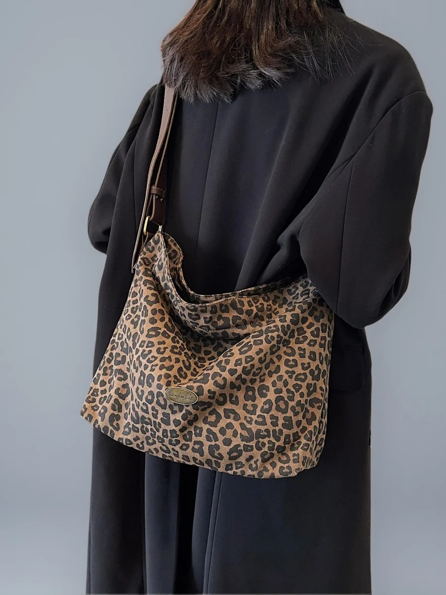 

Женская сумка-тоут Ele Retro с леопардовым принтом, большая вместительная сумка на одно плечо, повседневная, простая, мягкая, из искусственной кожи