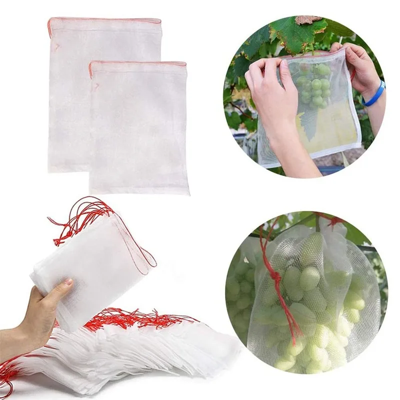 

50pcs 3 Size White Plant Fruit Protect Drawstring Mesh Net Bag Garden Greenhouse Cover Accessories