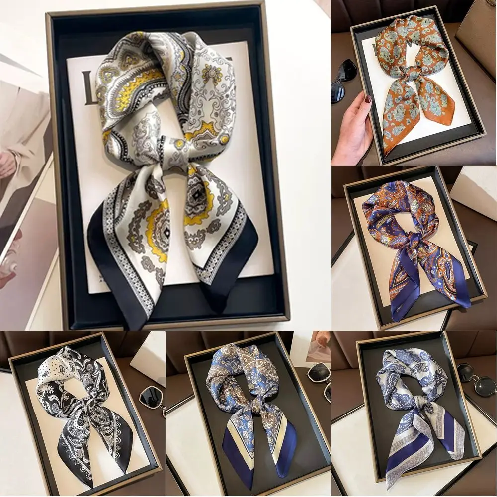 Bufanda cuadrada de 70x70cm, Hijab estilo bohemio, patrón Floral, Bandana suave, elegante protección solar, bufanda de seda de imitación