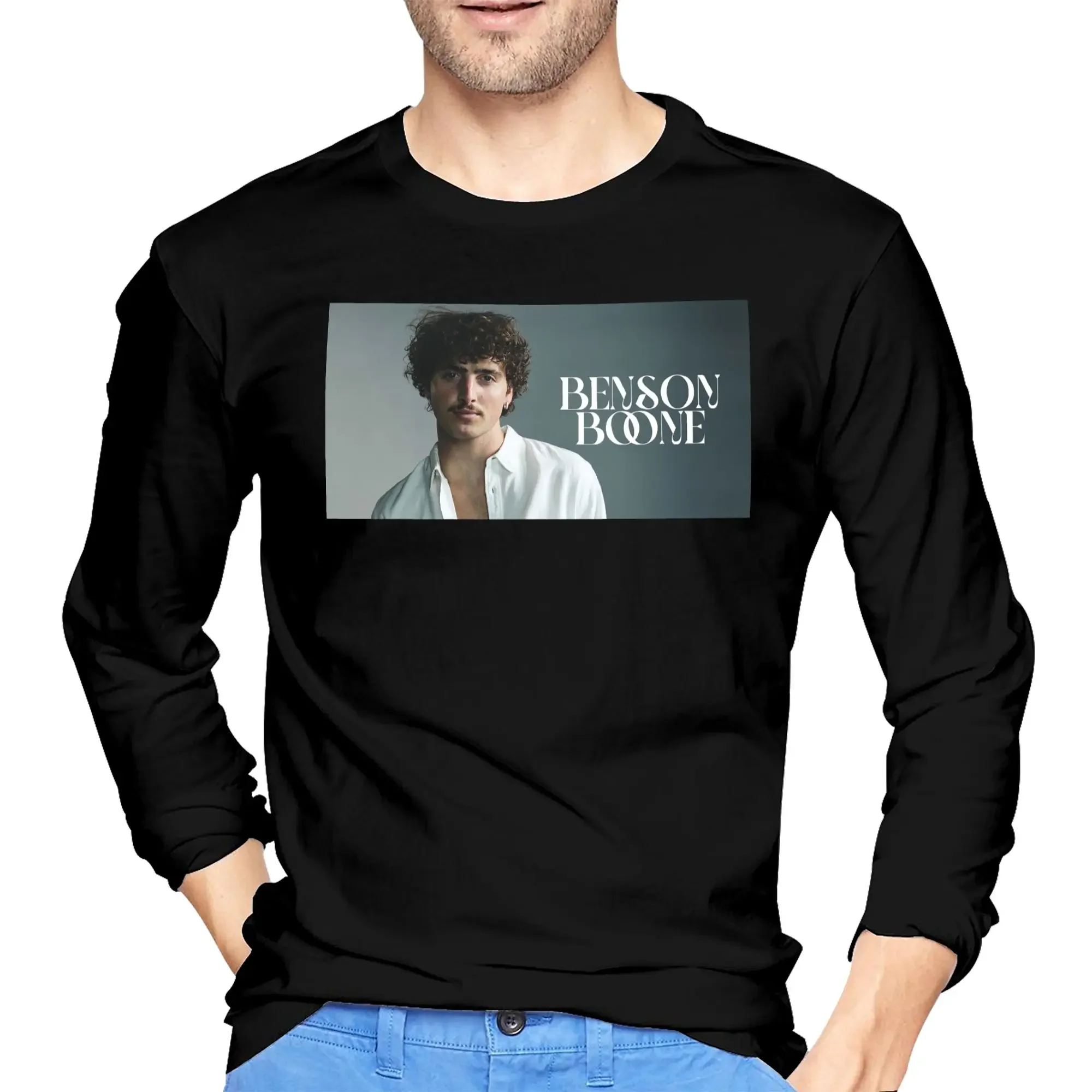 

Benson Boone Men's Long Sleeved T-shirt Casual Round Neck T shirts Spring and Autumn Men tops