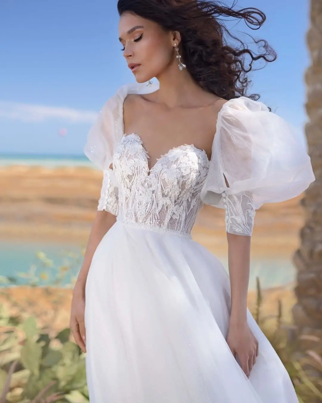 Элегантное пляжное пышное свадебное платье трапециевидной формы с рукавами-фонариками, свадебные платья длиной до пола, платья больших размеров на заказ