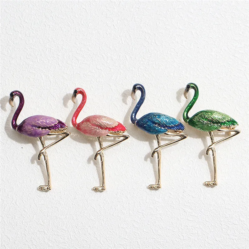 Alloy Red Blue Enamel Flamingo Bird Brooches Women Men\'s Metal Animal Brooch Pins Banquet Broche Gift Scarf Buckle