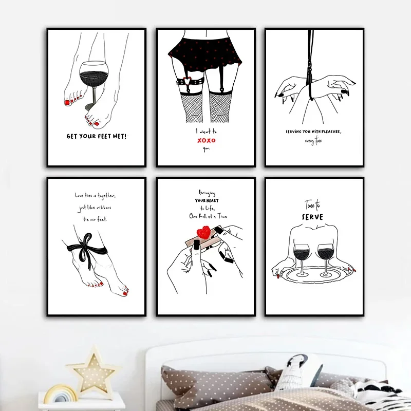 Black and White Figure Painting Sexy Girl Body Wine Posters and Print Modern Canvas Picture Wall Art Scandinavia Home Decor