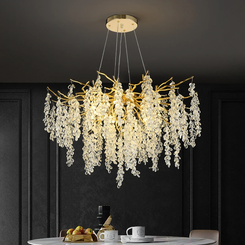 Light luxury interior luxury European living room frosted aluminum art golden branch chandelier crystal chandelier