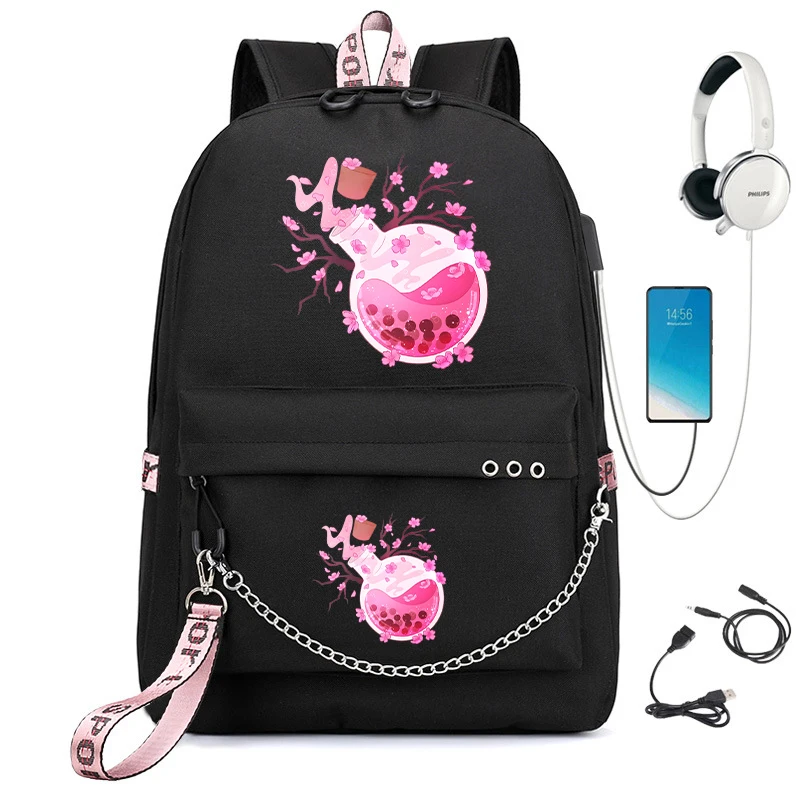 

Primary Schoolbag for Girls Kids Backpack Cartoon Cherry Blossom Kawaii Waterproof School Bag Nylon Backpacks Anime Usb Bookbag