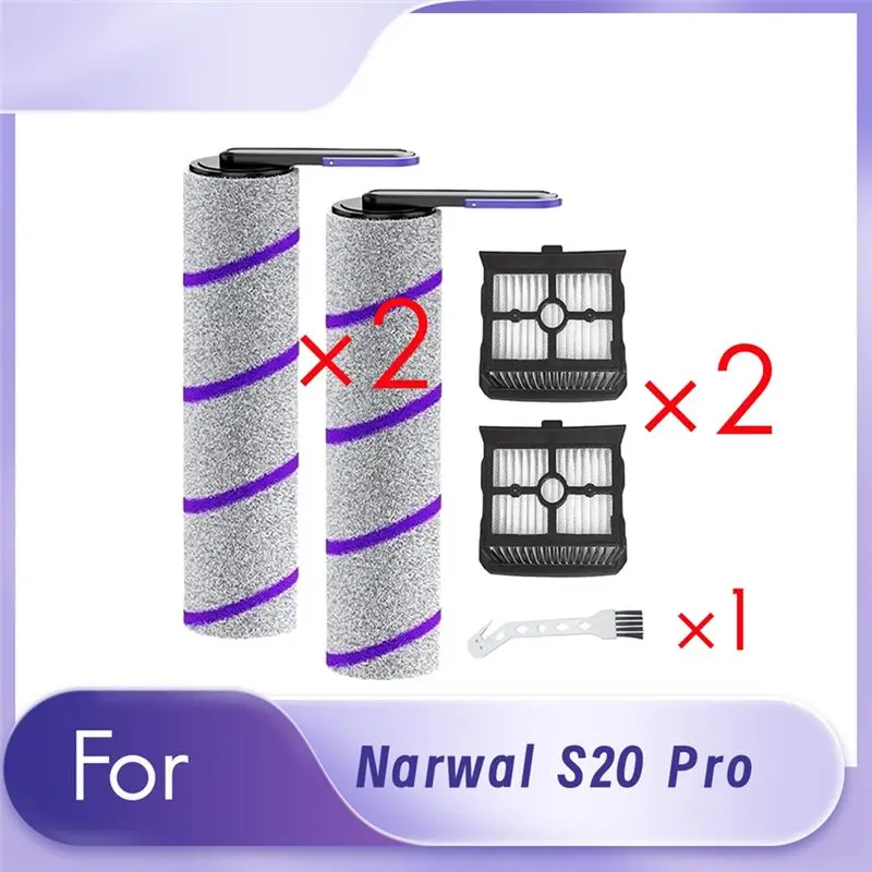 

[Superx&KND] Для беспроводного пылесоса NARWAL S20 Pro для сухой и влажной уборки: 2 роликовые щетки и 2 фильтра, а также 1 сменная чистящая щетка.