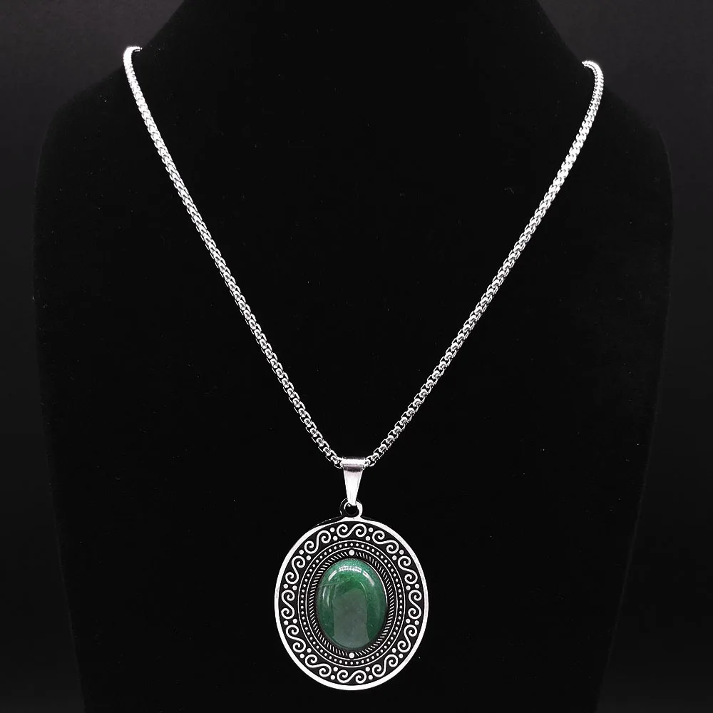 Bohemian Stainless Steel Natural Gem Stone Necklace for Women Vintage Geometric Pendant Necklaces Energy Healing Jewelry N8133