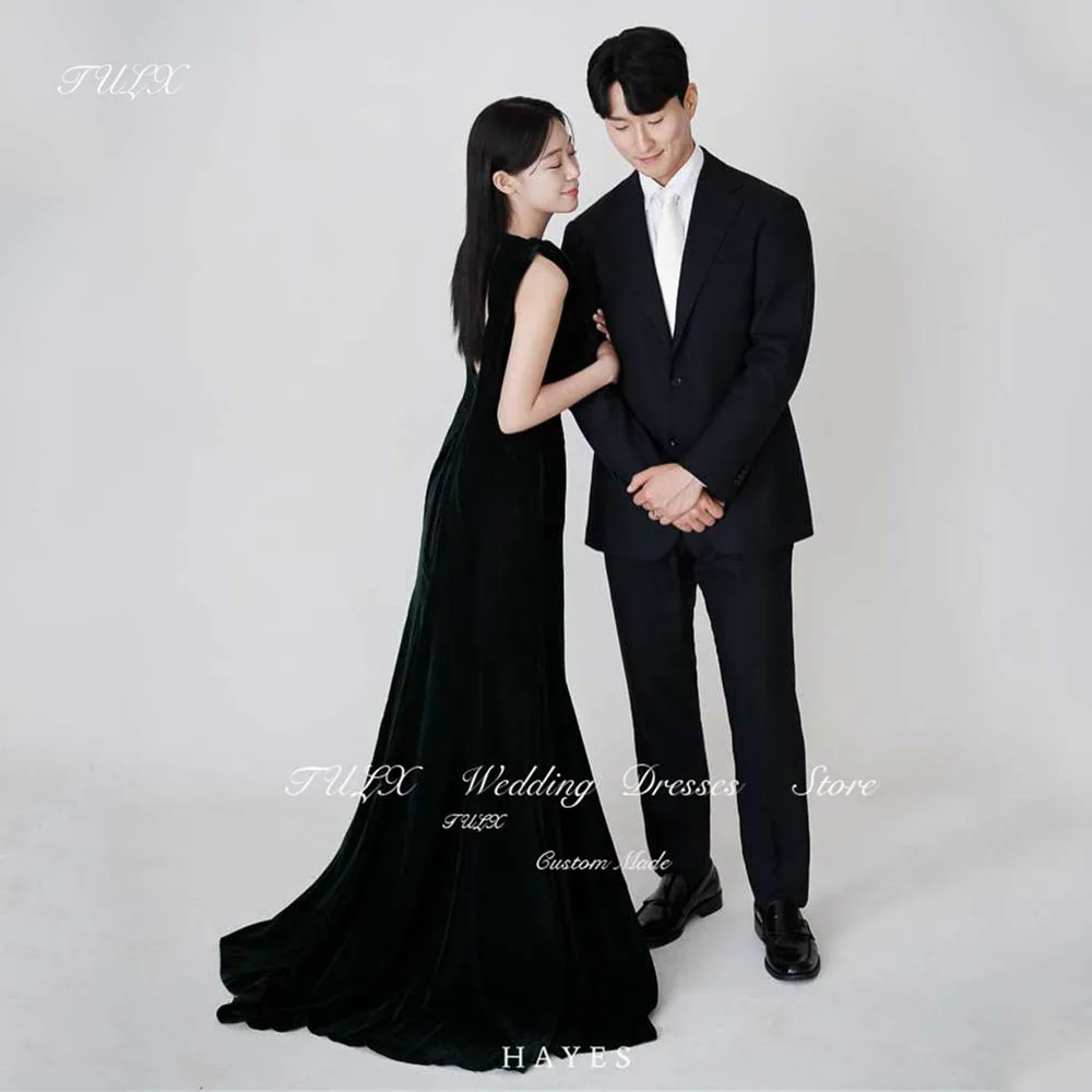 

TULX Korea Photo Shoot Elegant swan's down Wedding Dress O-Neck Sleeveless Evening Dresses Long Women Party 2025 Customized