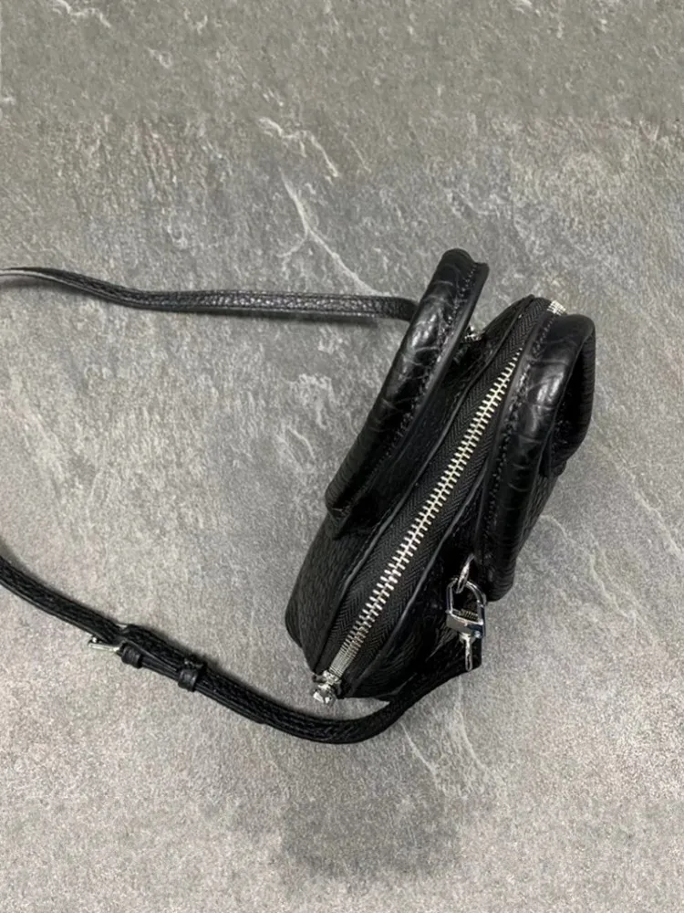 Women Casual Zipper Black Crocodile Grain Office Genuine Leather Handbag Single Shoulder Crossbody Underarm Bags Fashion Lady