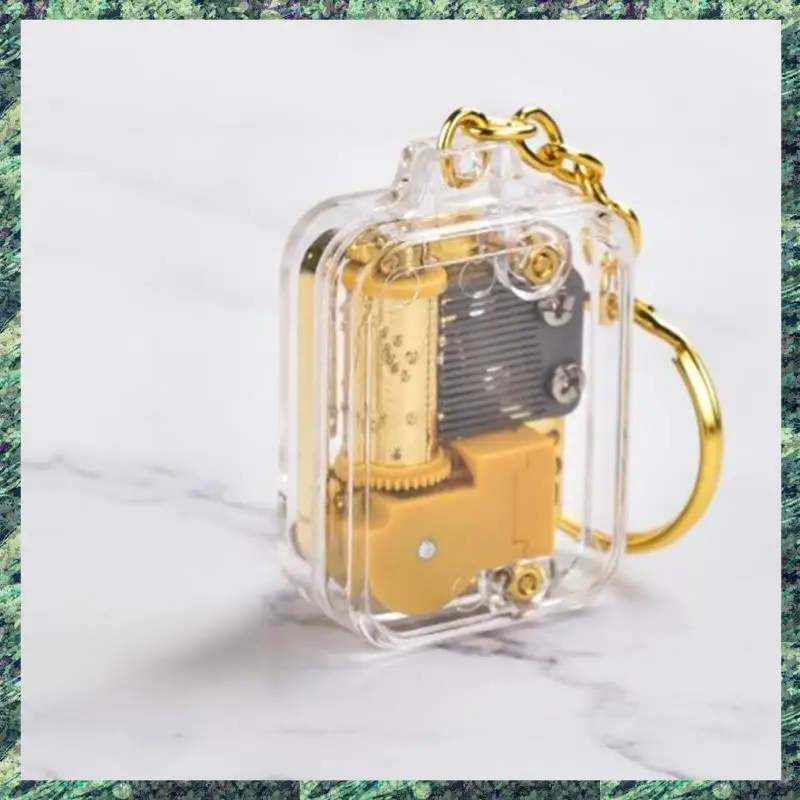 SCLS Music Keychain Women Men Mini Music Box Movement Key Ring Musical Instrument Toy Car Bag Pendant Charms Jewelry