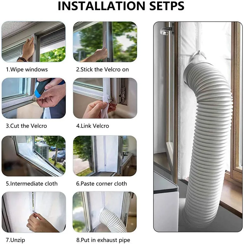 Giuneuow AirLock Window Seal Para Aire Acondicionado - Sello De Tela 400cm Con Cremallera Y Adhesivo