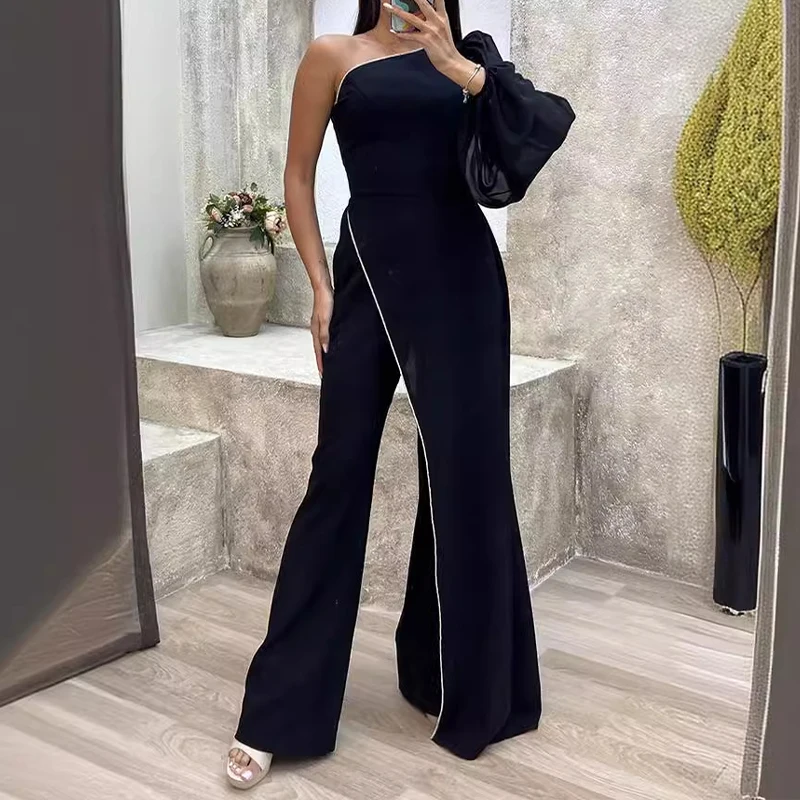 BKLD موضة مثير فانوس واحد كم خارج الكتف عالية الخصر قطري طوق غير المتماثلة بذلة رومبير مكتب الحفلات الزي #3