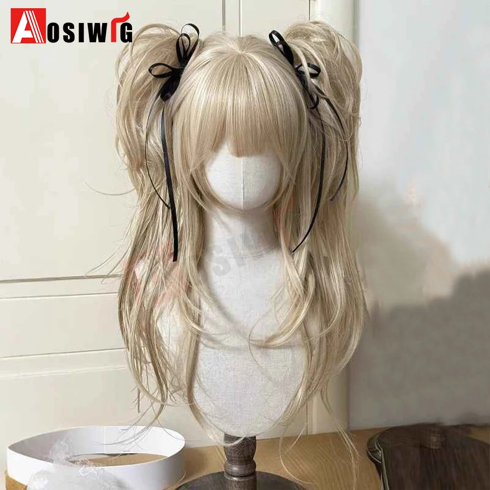 Synthetische Lolita-Perücke im Prinzessinnen-Schnitt mit doppeltem Pferdeschwanz und Pony, für Mädchen, Ombre, Blond, Braun, Weiß, Grau, Cosplay, Halloween, Harajuku-Perücke