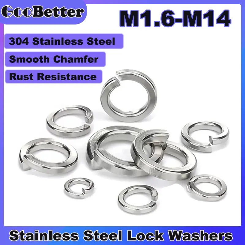 

Lock Washers 304 Stainless Steel Spring Split Locking Ring Washer M1.6 M2 M2.5 M3 M4 M5 M6 M8 Elastic Gasket For Nut And Bolt