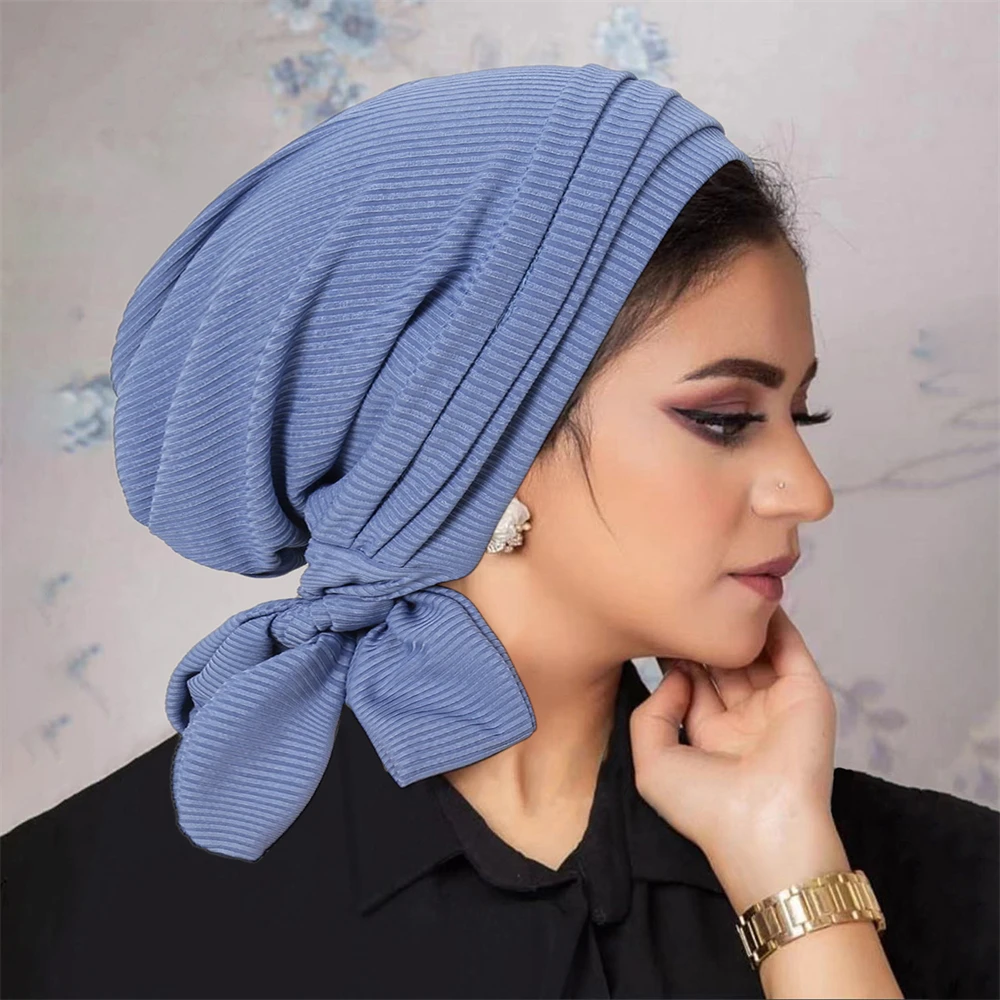 Pre-Tied Muslim Women Hijab Bonnet Pleated Ruffle Turban Chemo Cap Underscarf Hair Loss Hat Islamic Cancer Headwear Scarf Mujer