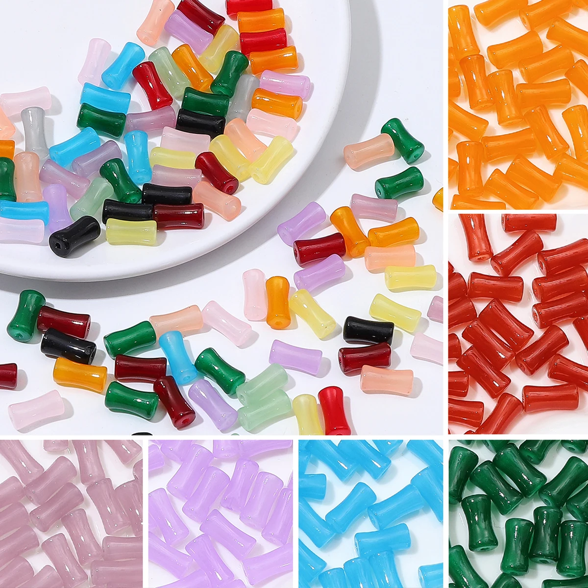 60/120 Stück 6x12mm Glas Anti-Jade Bambusperlen, lose Spacer-Perlen für DIY handgemachten Schmuck, Armbänder, Halsketten und Schmuckzubehör – Detail 4