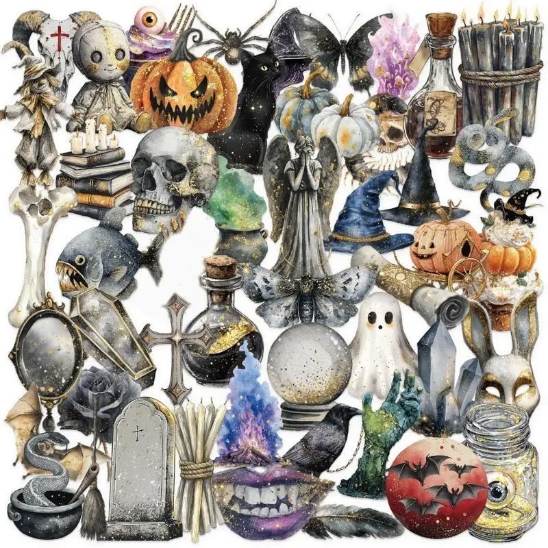 Y1UB 50 Removable Transparent Stickers DecalsWatercolor Magical Theme Perfect For Notebook Laptop Scrapbooking Decorations