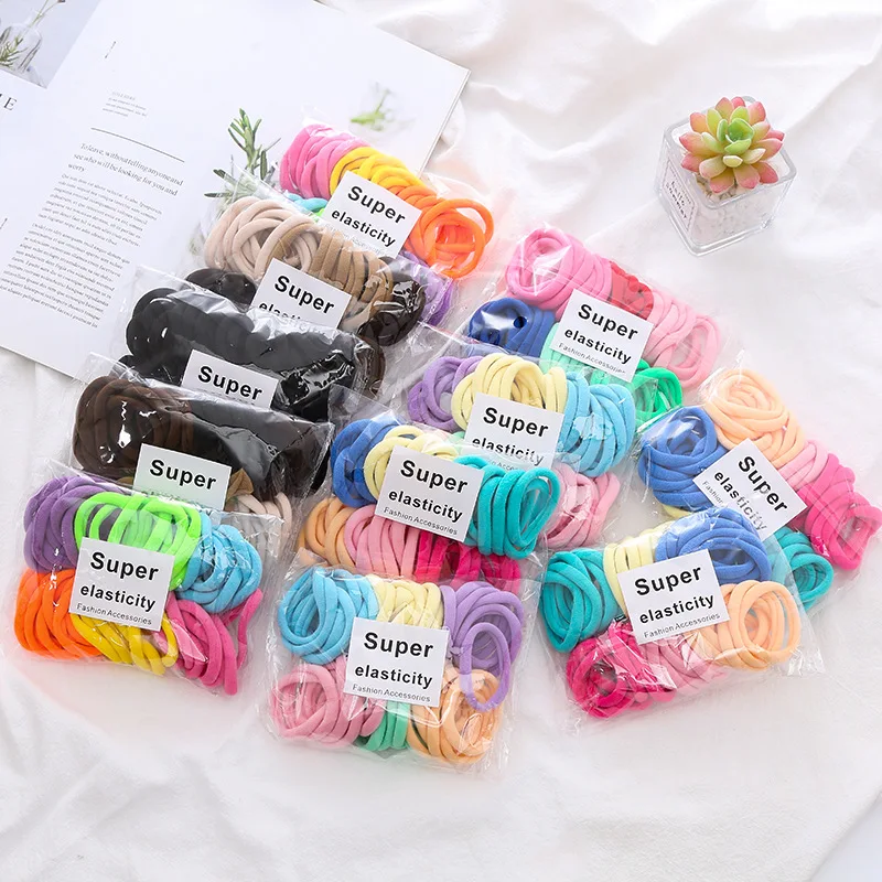 50PCS Colorful Ealstic Hair Rope Ponytail Hold Scrunchie Rubber Band For Women Basic Nylon Hair Bands Elastic Seamless Girls