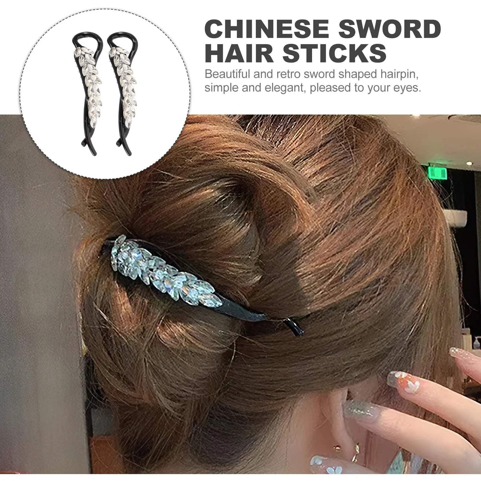 

2Pcs Hair Barrettes Banana Clips Rhinestone Hair Accessories Elegant for Women Party Work Date Clips Banana Barrettes for Girls