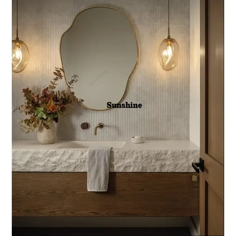 

Новый дизайн 2025 года: тумба для ванной комнаты с цельнолитой каменной раковиной, идеально подходит для вилл и отелей.