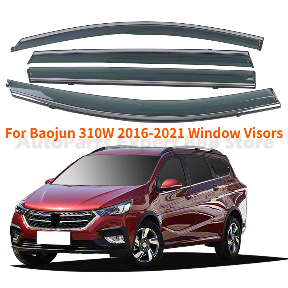 For Baojun 310W 2016-2021 Window Visors with Stainless Steel Bright Strips, Vent Visor, Weather Shield Thickening Type Car Parts