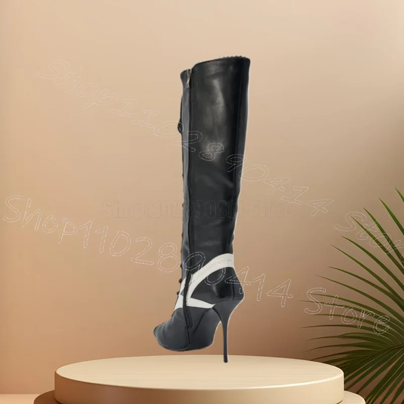 

White Stripe Design Black Pointed Toe Boots Side Zipper Women Shoes Thin High Heels Sexy Party Dating 2026 Zapatos Para Mujere